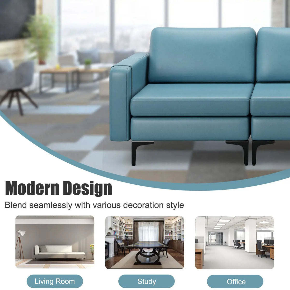 3-Seat Sectional Sofa Couch with Armrest Magazine Pocket and Metal Leg by DirectDeals
