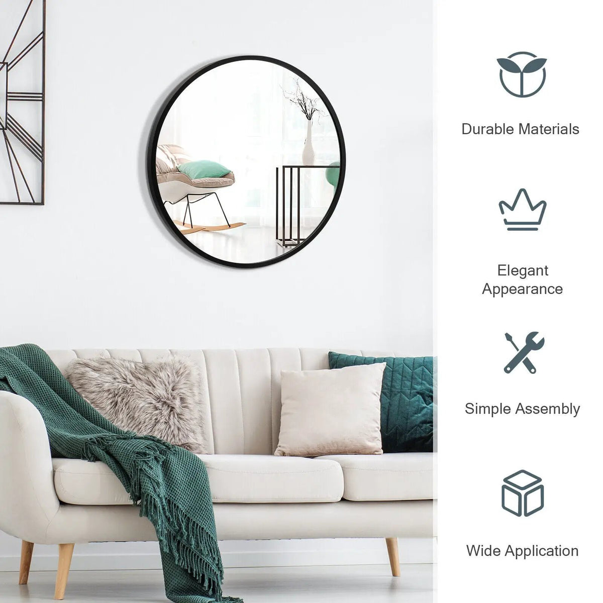 16-inch Round Wall Mirror with Aluminum Alloy Frame by DirectDeals