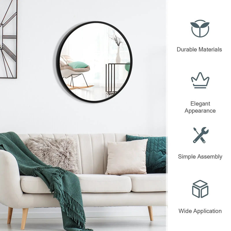 16-inch Round Wall Mirror with Aluminum Alloy Frame by DirectDeals