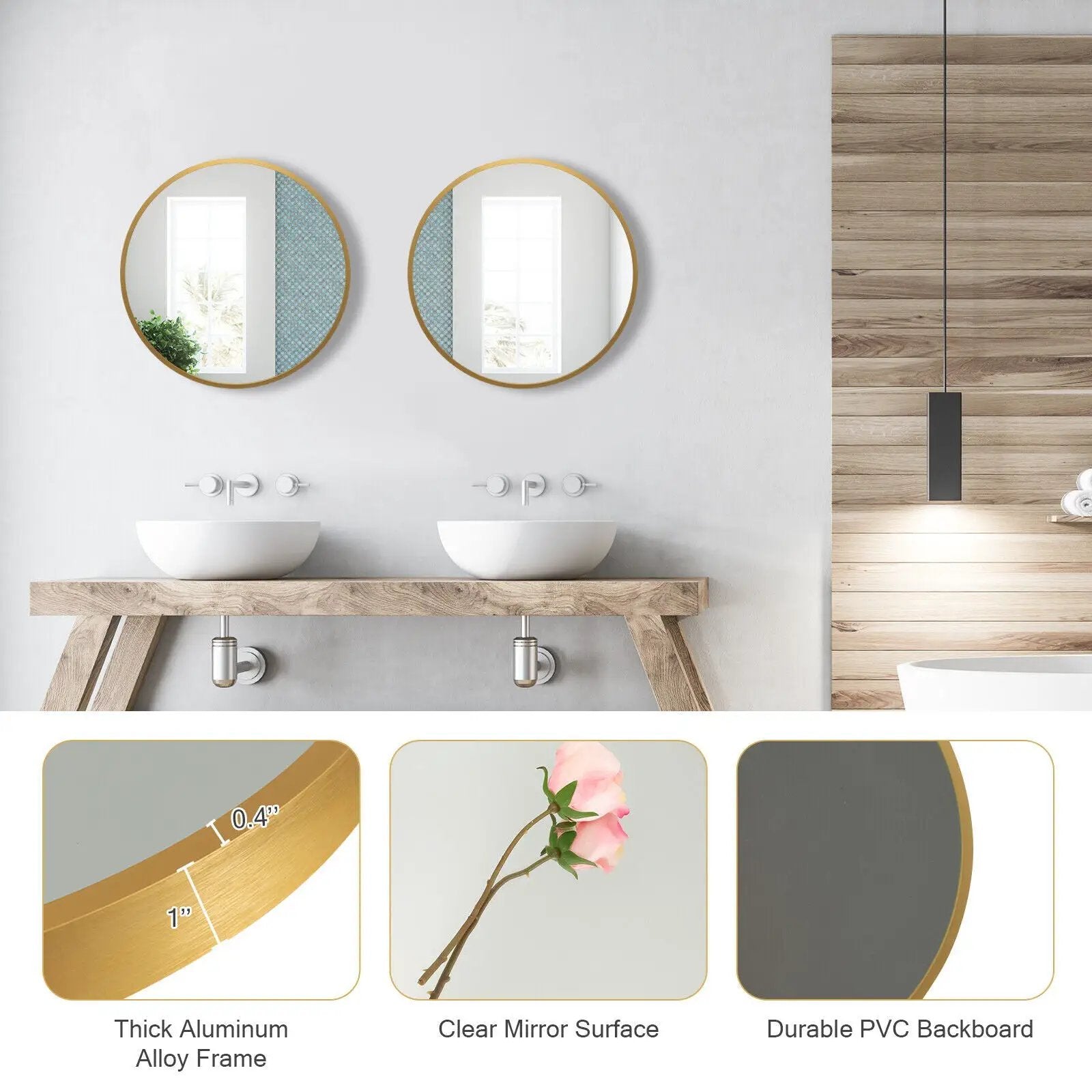 16-inch Round Wall Mirror with Aluminum Alloy Frame by DirectDeals