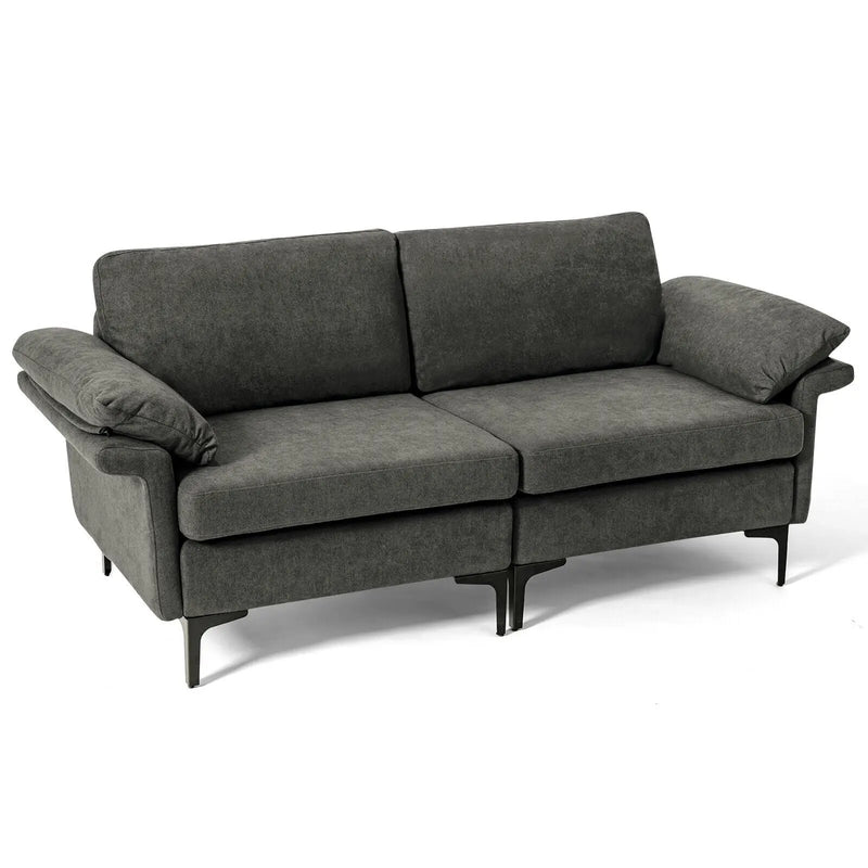 Modern Fabric Loveseat Sofa for with Metal Legs and Armrest Pillows by DirectDeals