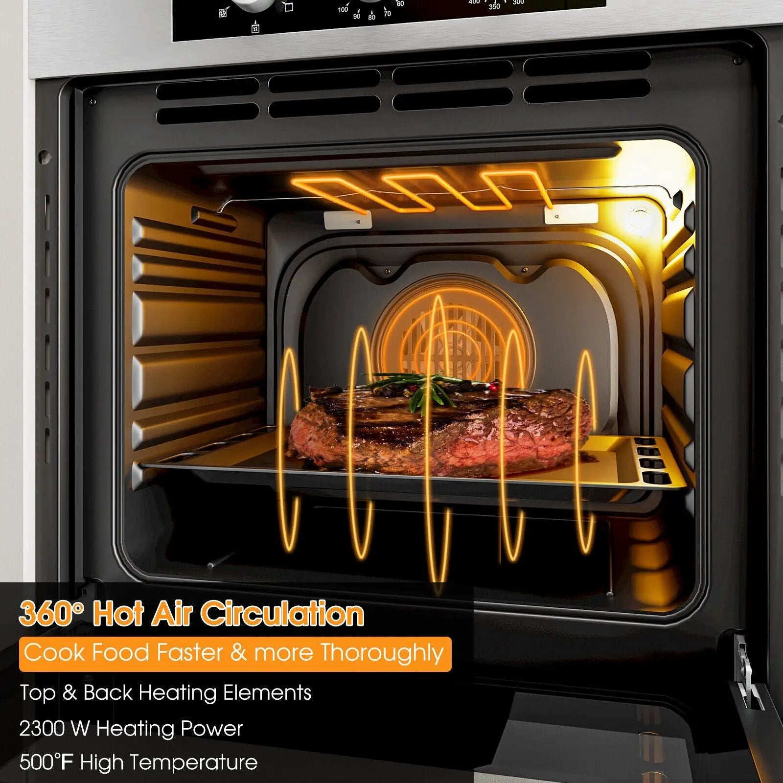 24 Inch Single Wall Oven 2.47Cu.ft with 5 Cooking Modes-Silver by DirectDeals