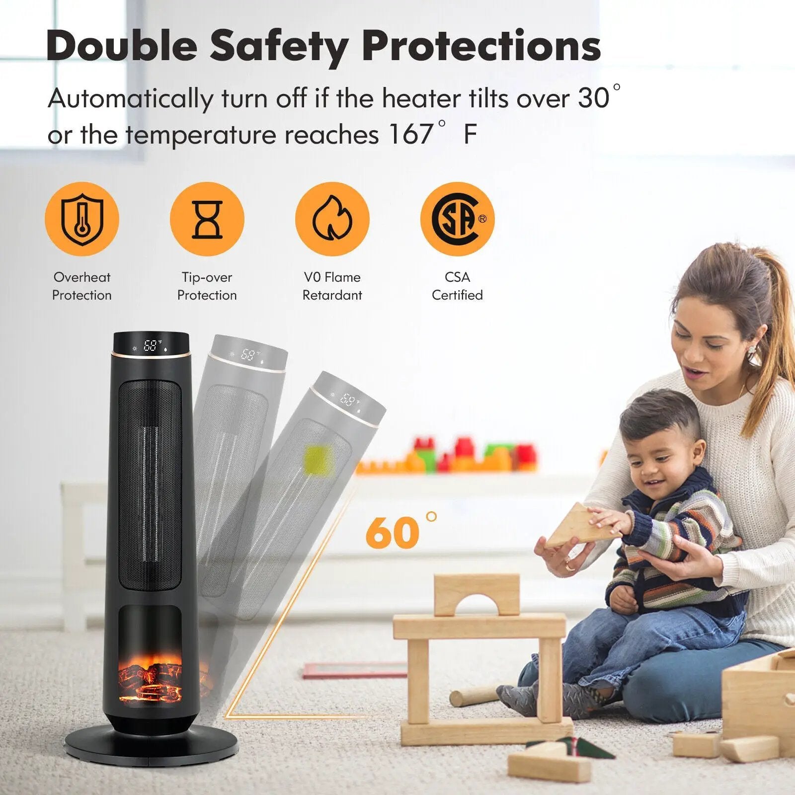 1500W PTC Fast Heating Space Heater for Indoor Use-Black by DirectDeals