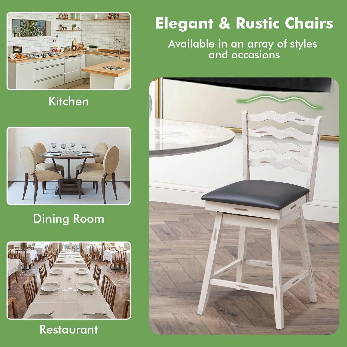 360° Swivel Bar Stools with Rubber Wood Frame and Ergonomic Backrest and Footrest by DirectDeals
