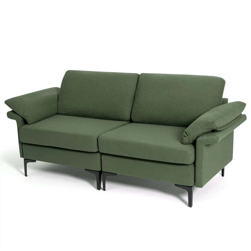 Modern Fabric Loveseat Sofa for with Metal Legs and Armrest Pillows by DirectDeals