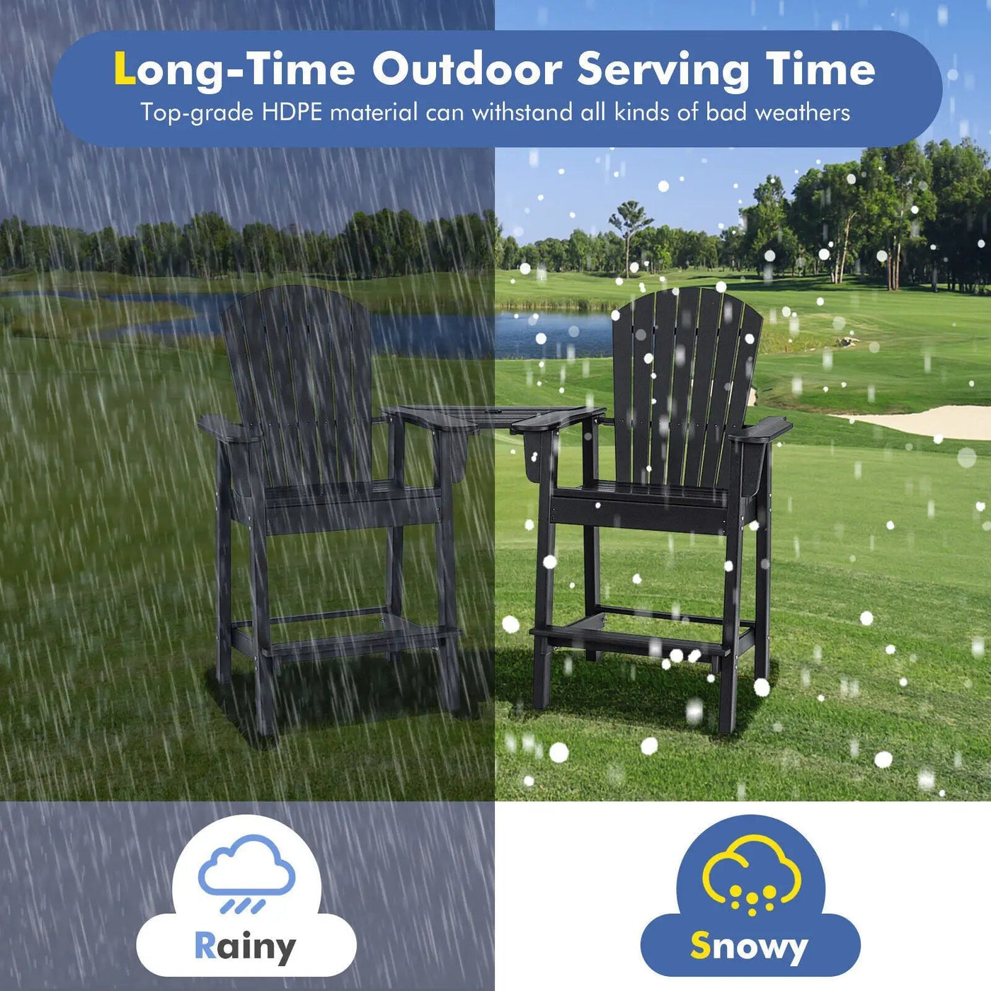 2 Pieces HDPE Tall Adirondack Chair with Middle Connecting Tray by DirectDeals