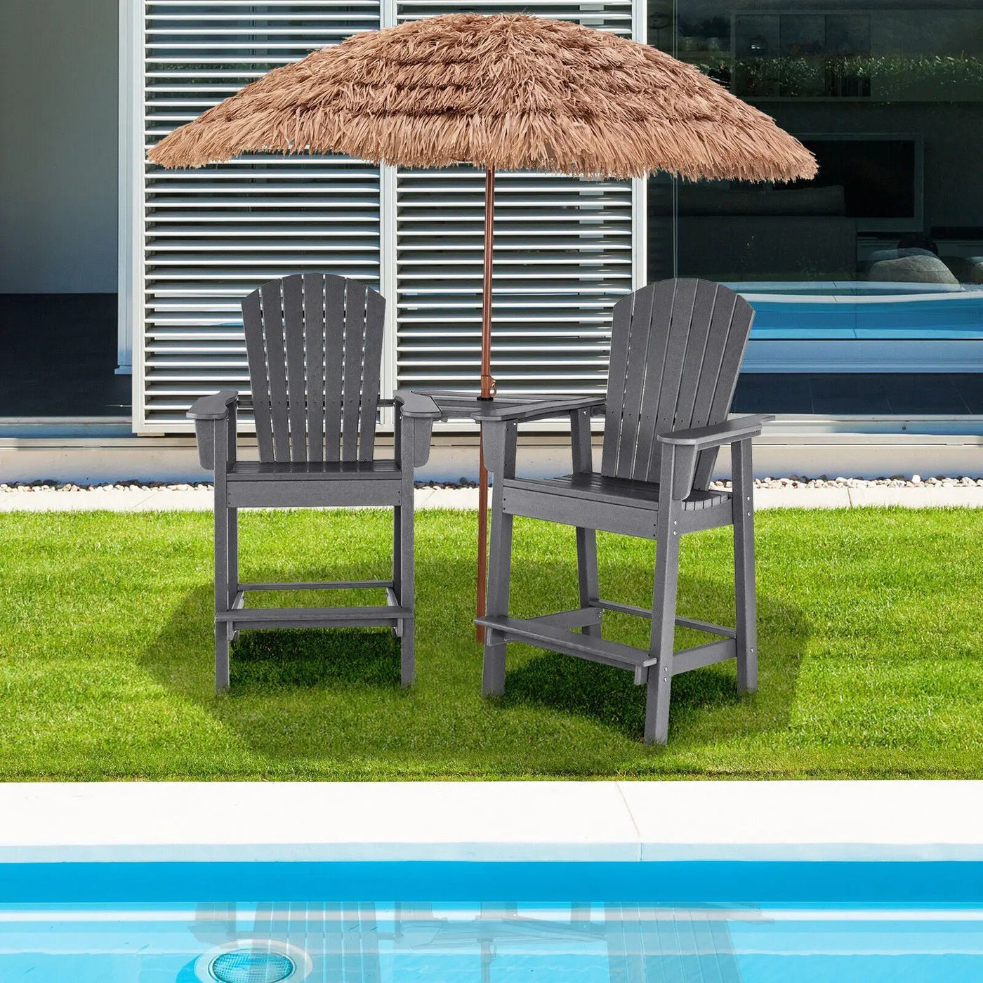2 Pieces HDPE Tall Adirondack Chair with Middle Connecting Tray by DirectDeals