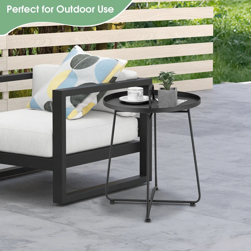 Outdoor Metal Patio End Side Table Weather Resistant with Handle by DirectDeals