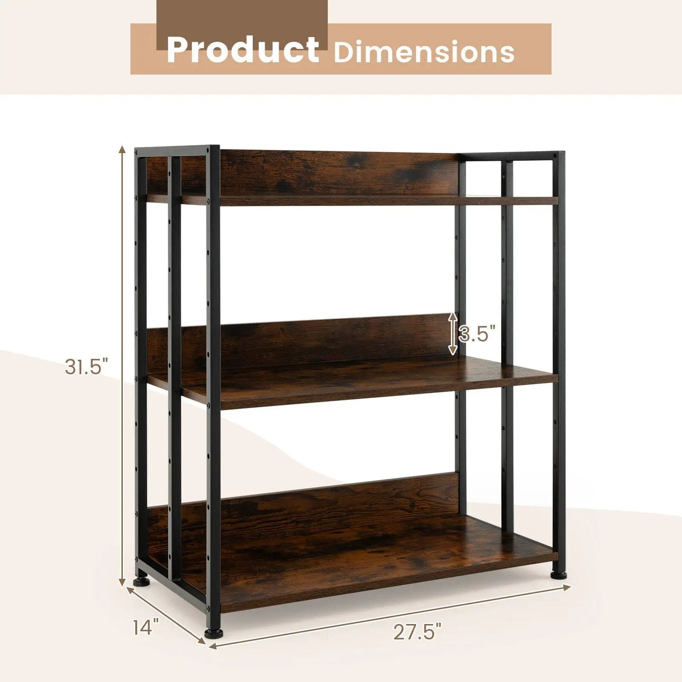 3/5-Tier Industrial Bookshelf Storage Shelf Display Rack with Adjustable Shelves by DirectDeals