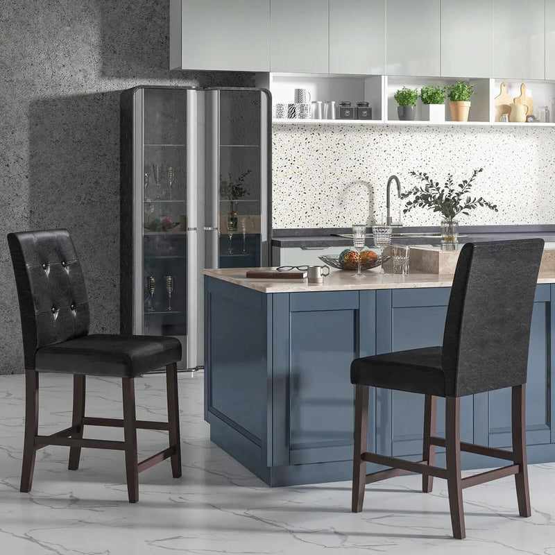Set of 2 Bar Stools with Rubber Wood Legs and Button-Tufted Back by DirectDeals