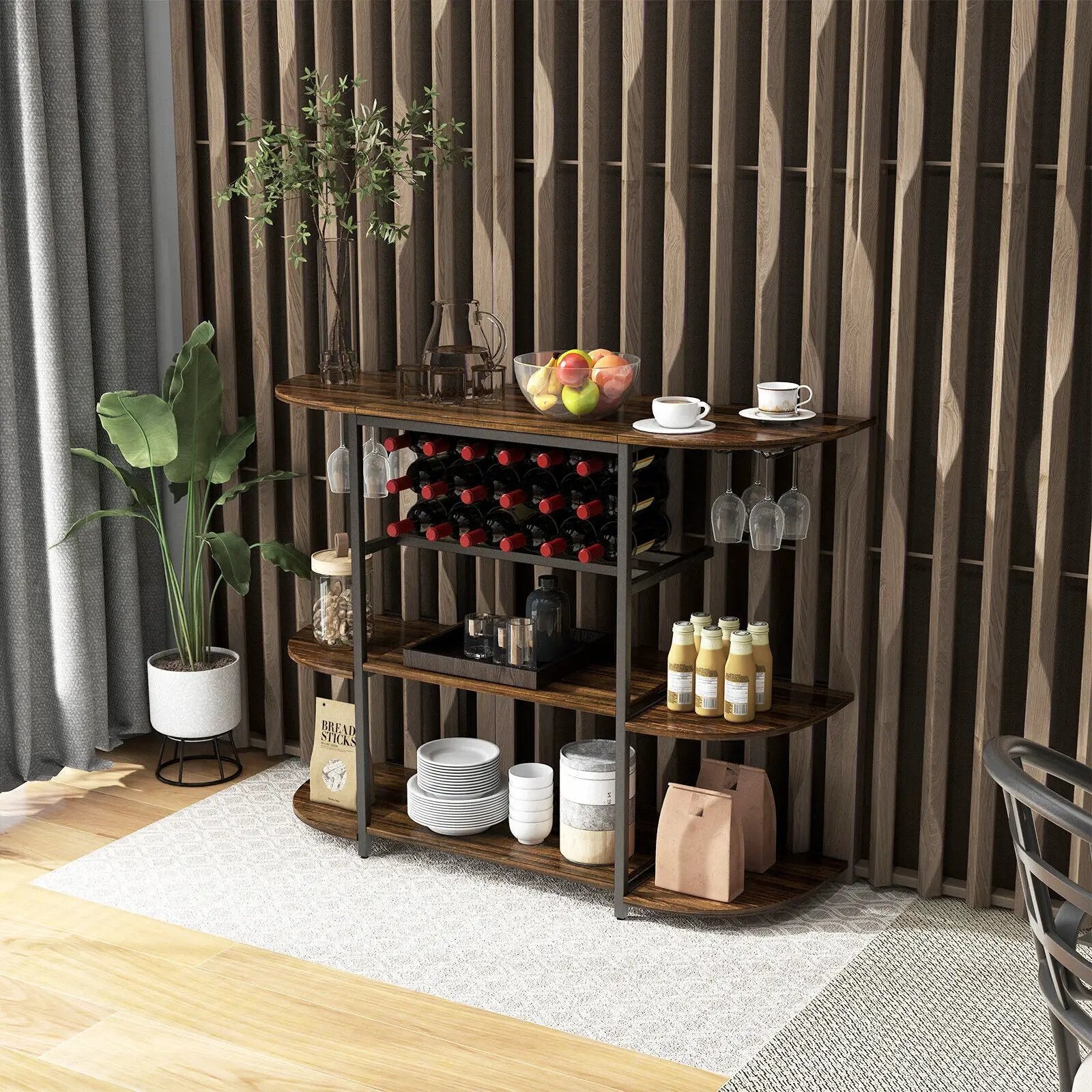 47 Inches Wine Rack Table with Glass Holder and Storage Shelves by DirectDeals