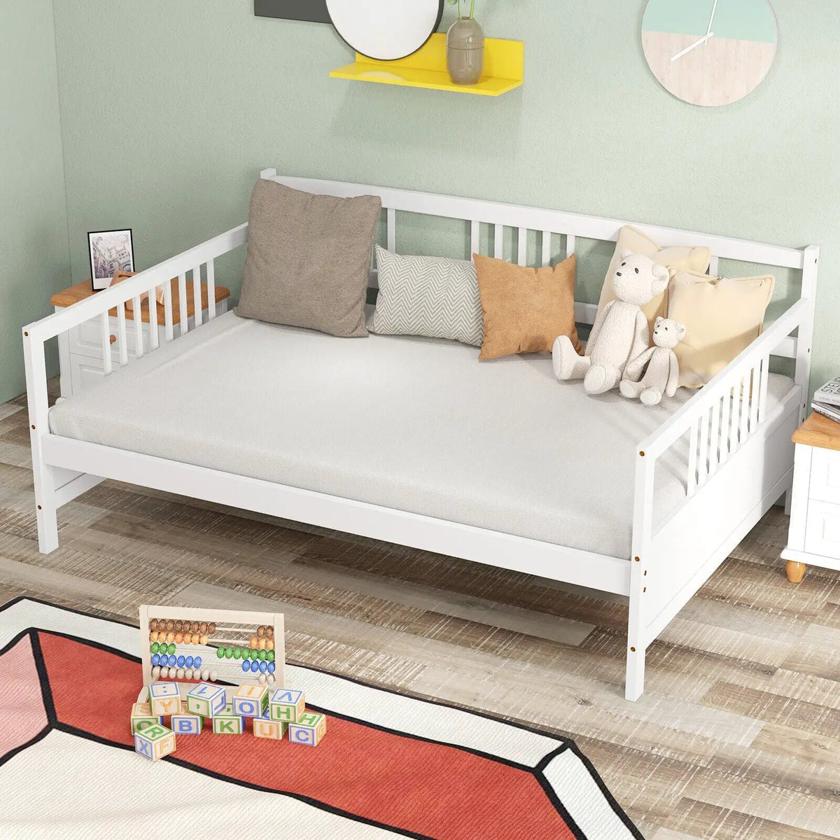 Classic Wooden Full Size Daybed Frame with Guardrails by DirectDeals