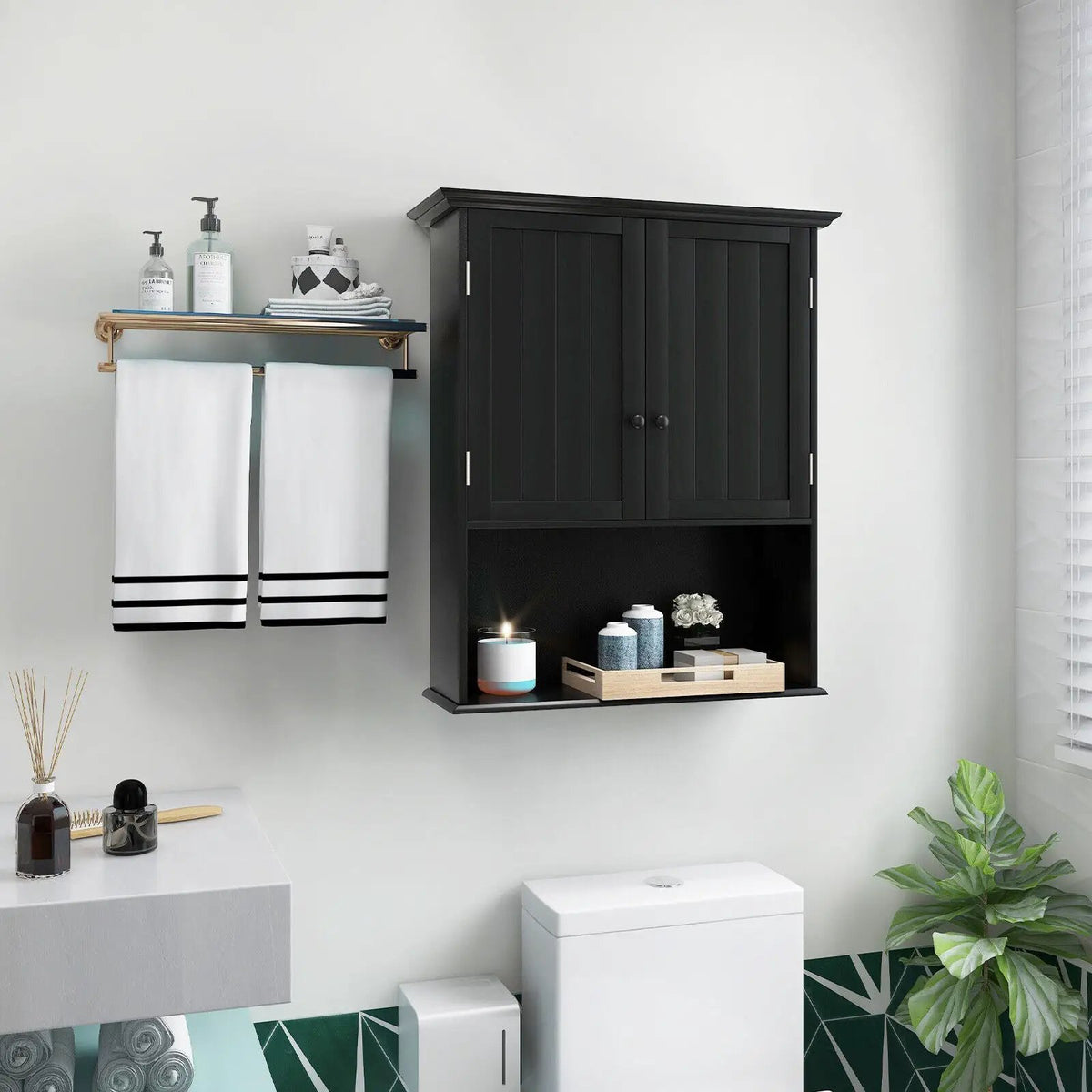 2-Door Wall Mount Bathroom Storage Cabinet with Open Shelf by DirectDeals