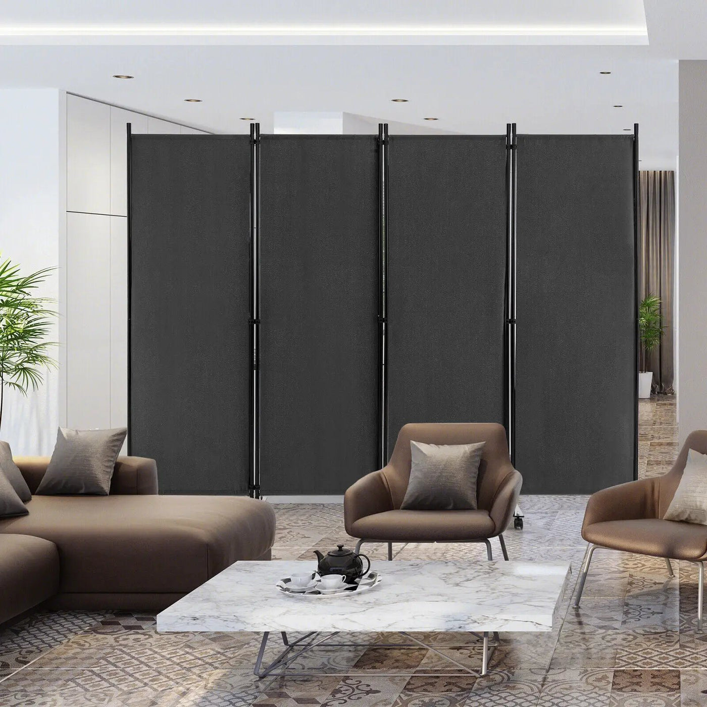 4-Panel Folding Room Divider 6 Feet Rolling Privacy Screen with Lockable Wheels by DirectDeals
