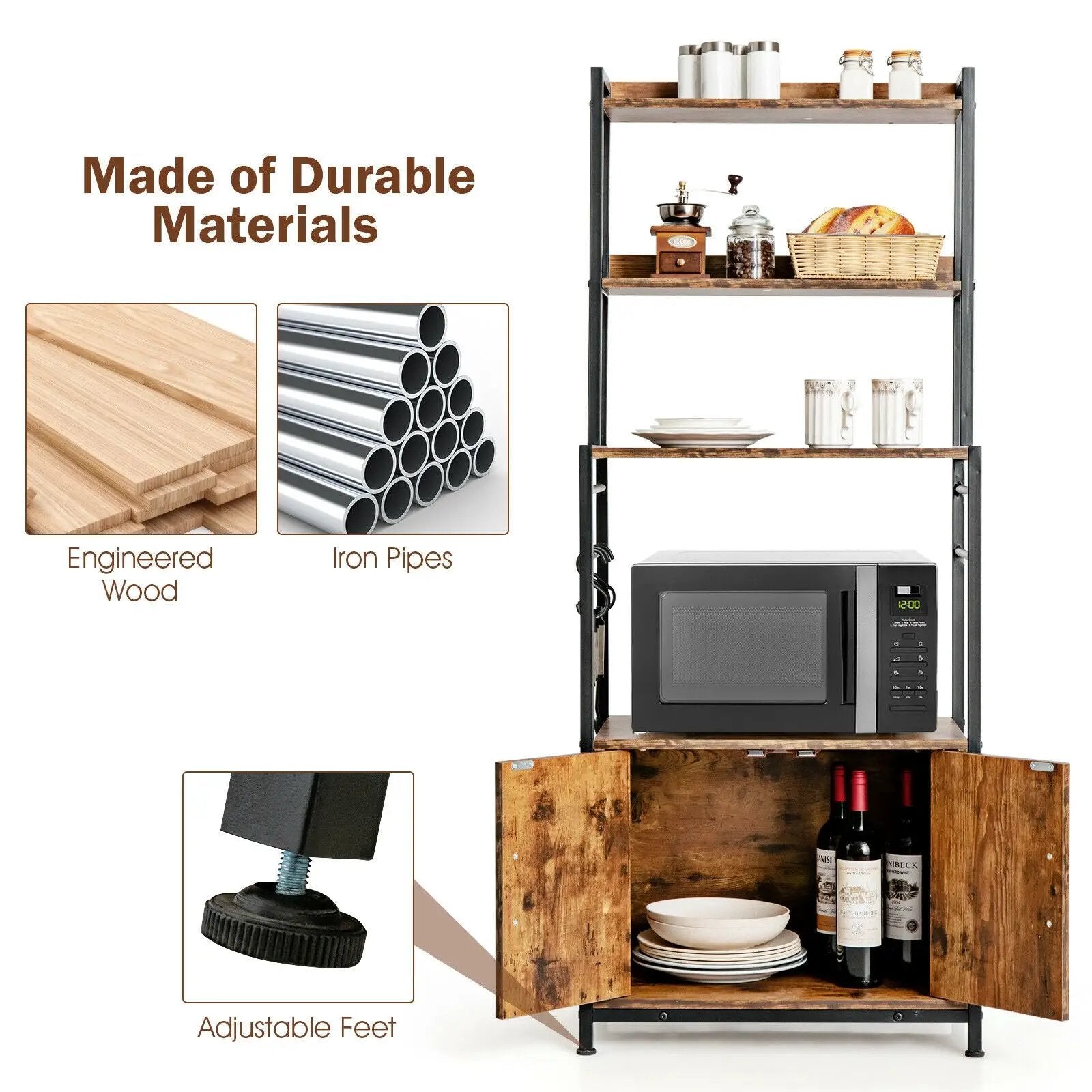 4-Tier Industrial Kitchen Bakers Rack Microwave Oven Stand-Brown by DirectDeals