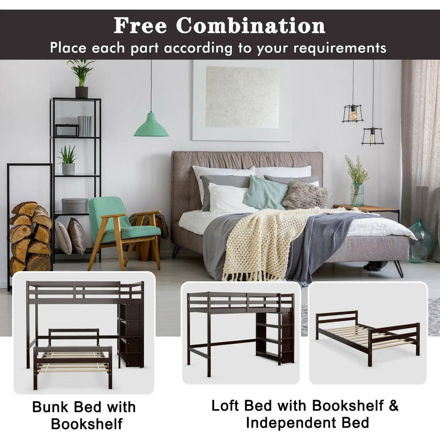 Twin Over Twin Loft Bunk Bed with Bookcase by DirectDeals