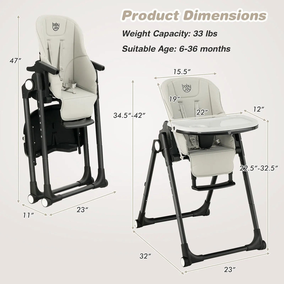4-in-1 Baby High Chair with 6 Adjustable Heights by DirectDeals