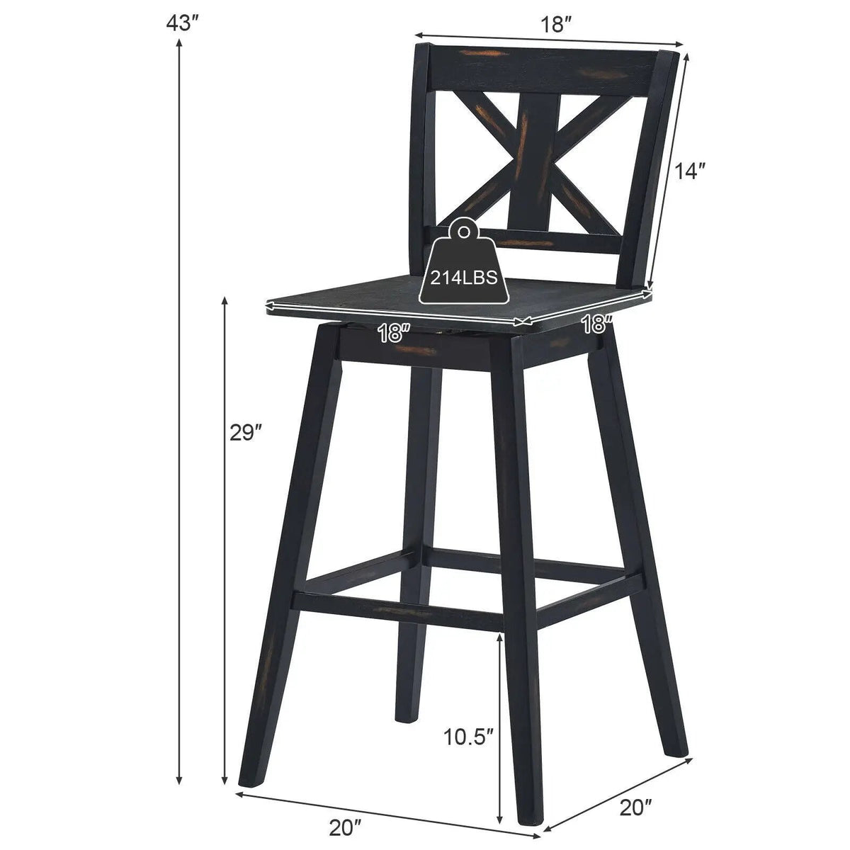 Set of 2 360-Degree Swivel Bar Stools for Home Restaurant by DirectDeals