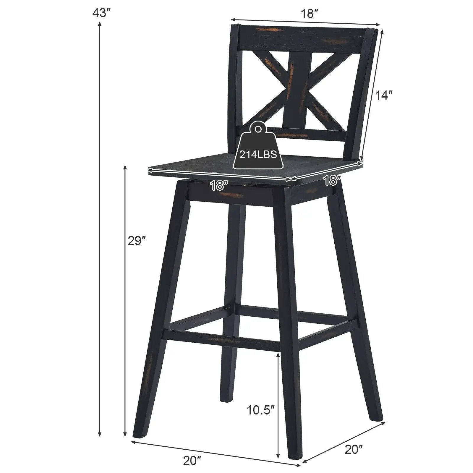 Set of 2 360-Degree Swivel Bar Stools for Home Restaurant by DirectDeals