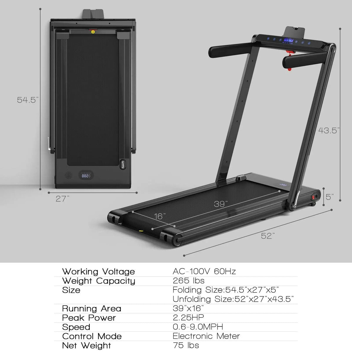 2-in-1 Folding Treadmill with Dual LED Display by DirectDeals