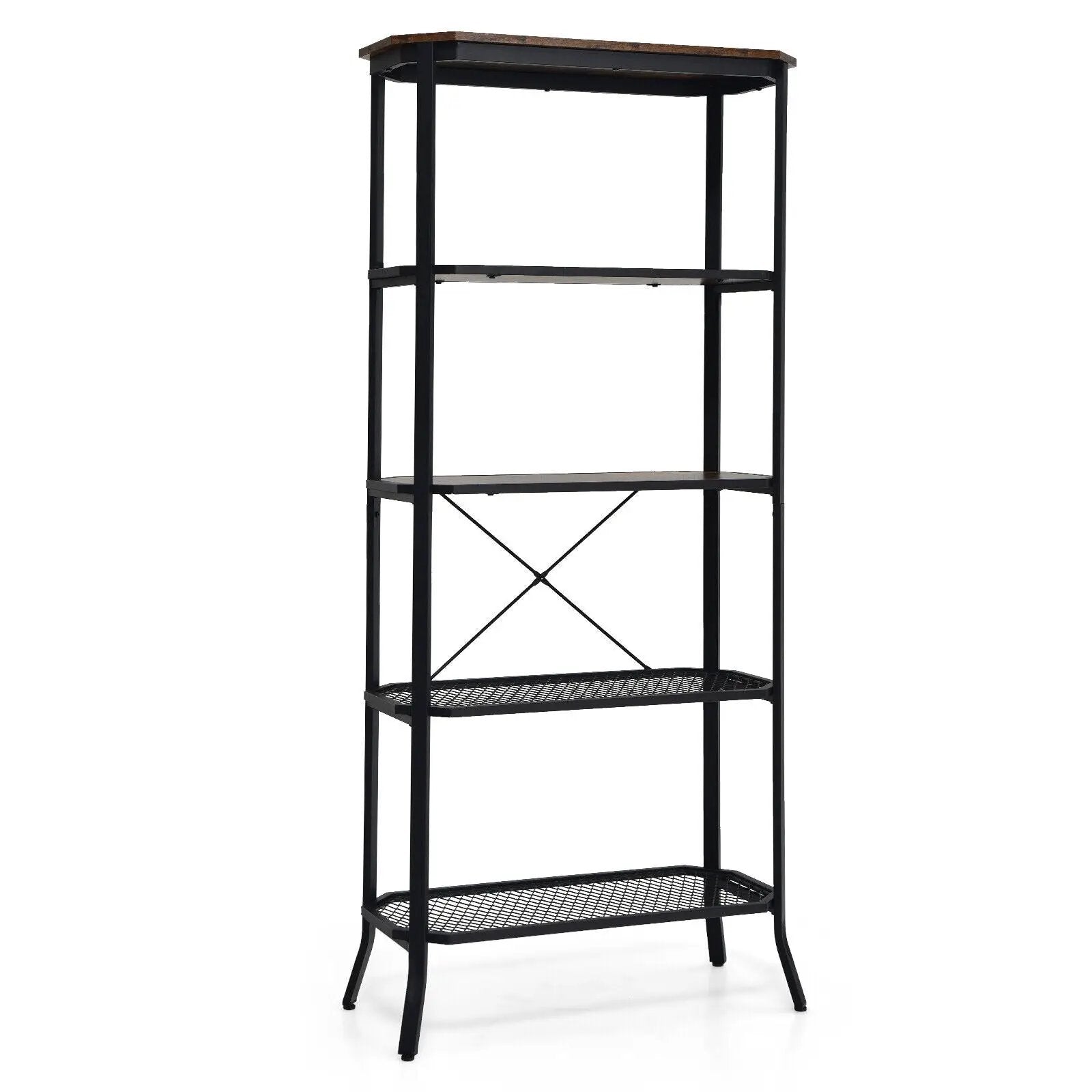Industrial 5-Layer Bookshelf with Out-Stretched Legs-Rustic Brown by DirectDeals