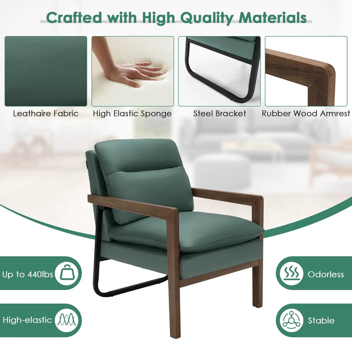 Single Sofa Chair with Extra-Thick Padded Backrest and Seat Cushion by DirectDeals