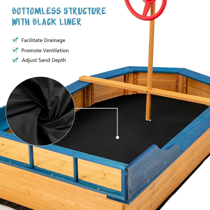 Kids' Pirate Boat Sandbox with Flag and Rudder by DirectDeals
