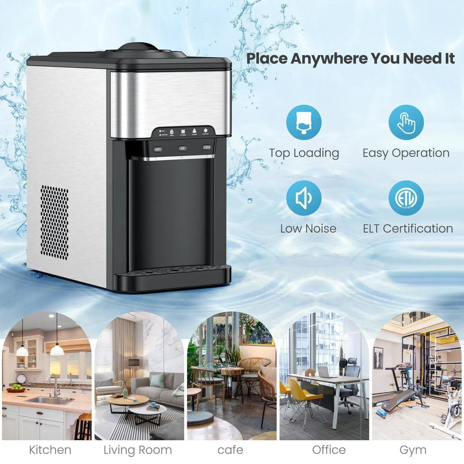 Water Cooler Dispenser 3-in-1 with Built-in Ice Maker and 3 Temperature Settings-Silver by DirectDeals