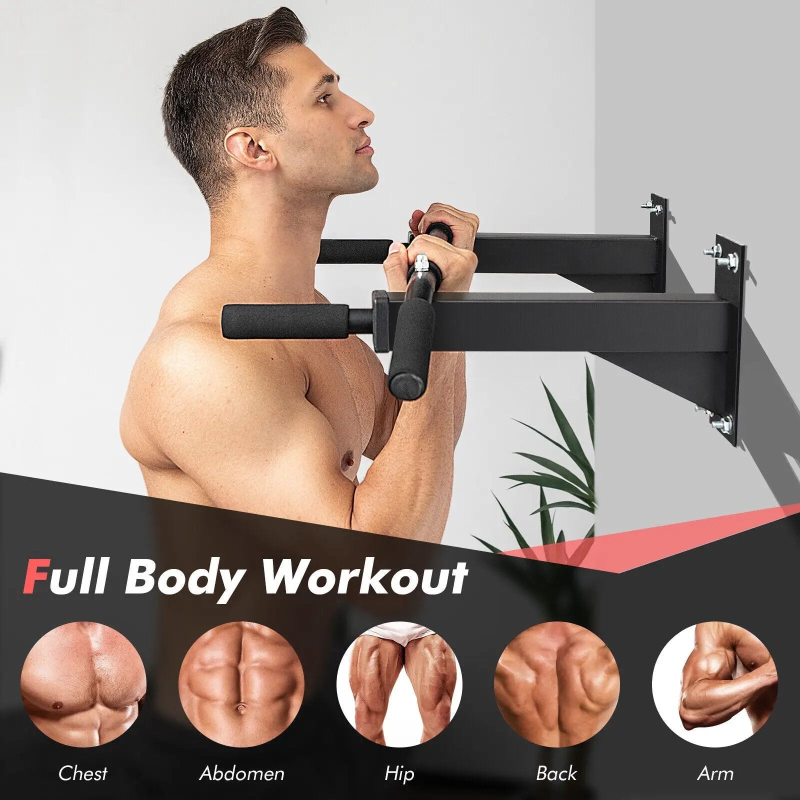 Wall Mounted Multi-Grip Pull Up Bar with Foam Handgrips by DirectDeals