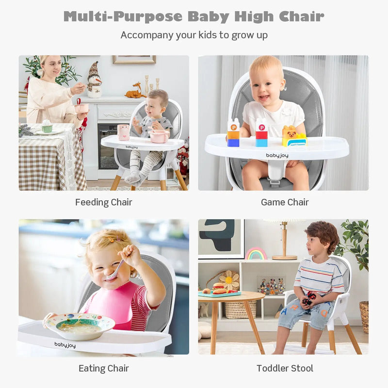 4-in-1 Convertible Baby High Chair Infant Feeding Chair with Adjustable Tray by DirectDeals