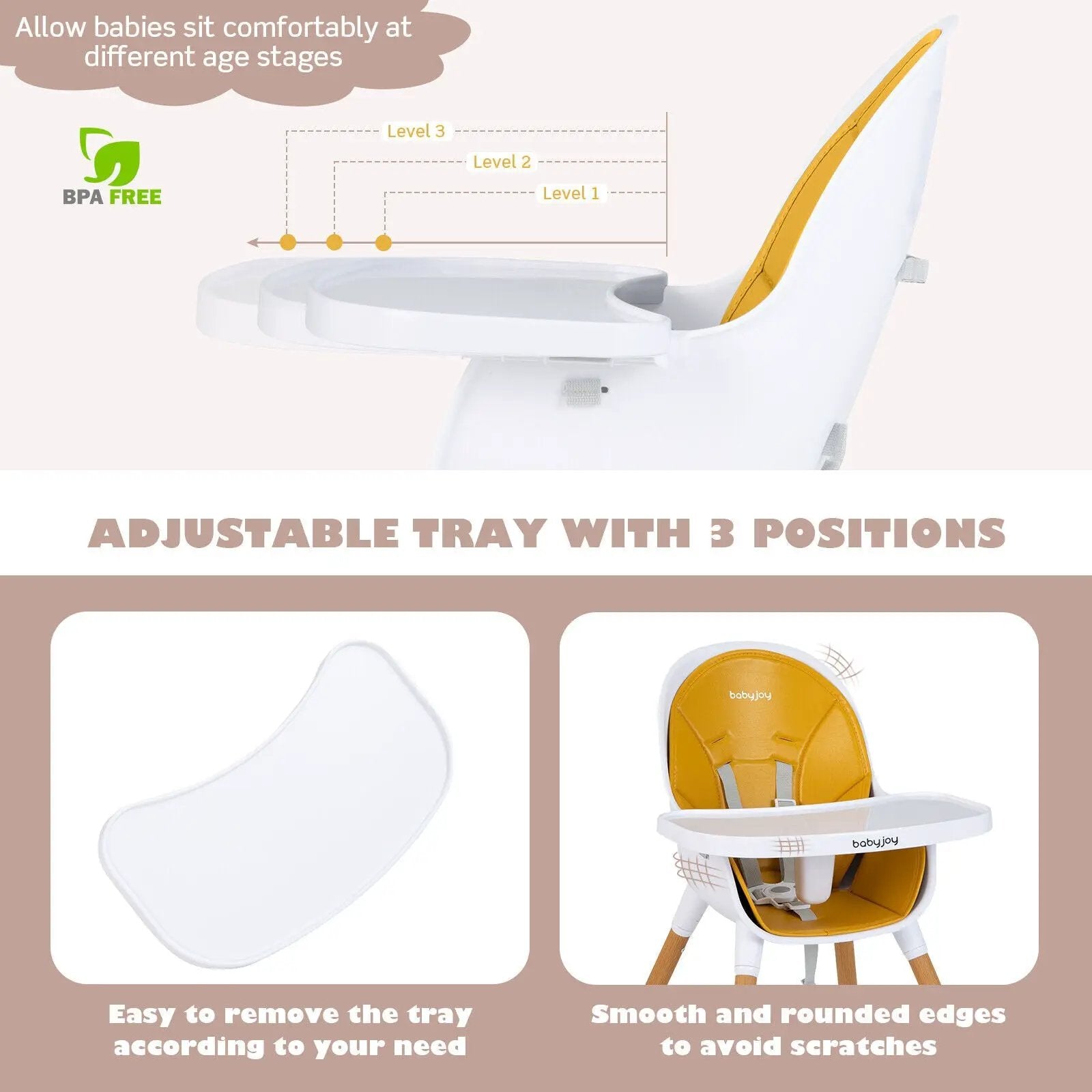 4-in-1 Convertible Baby High Chair Infant Feeding Chair with Adjustable Tray by DirectDeals