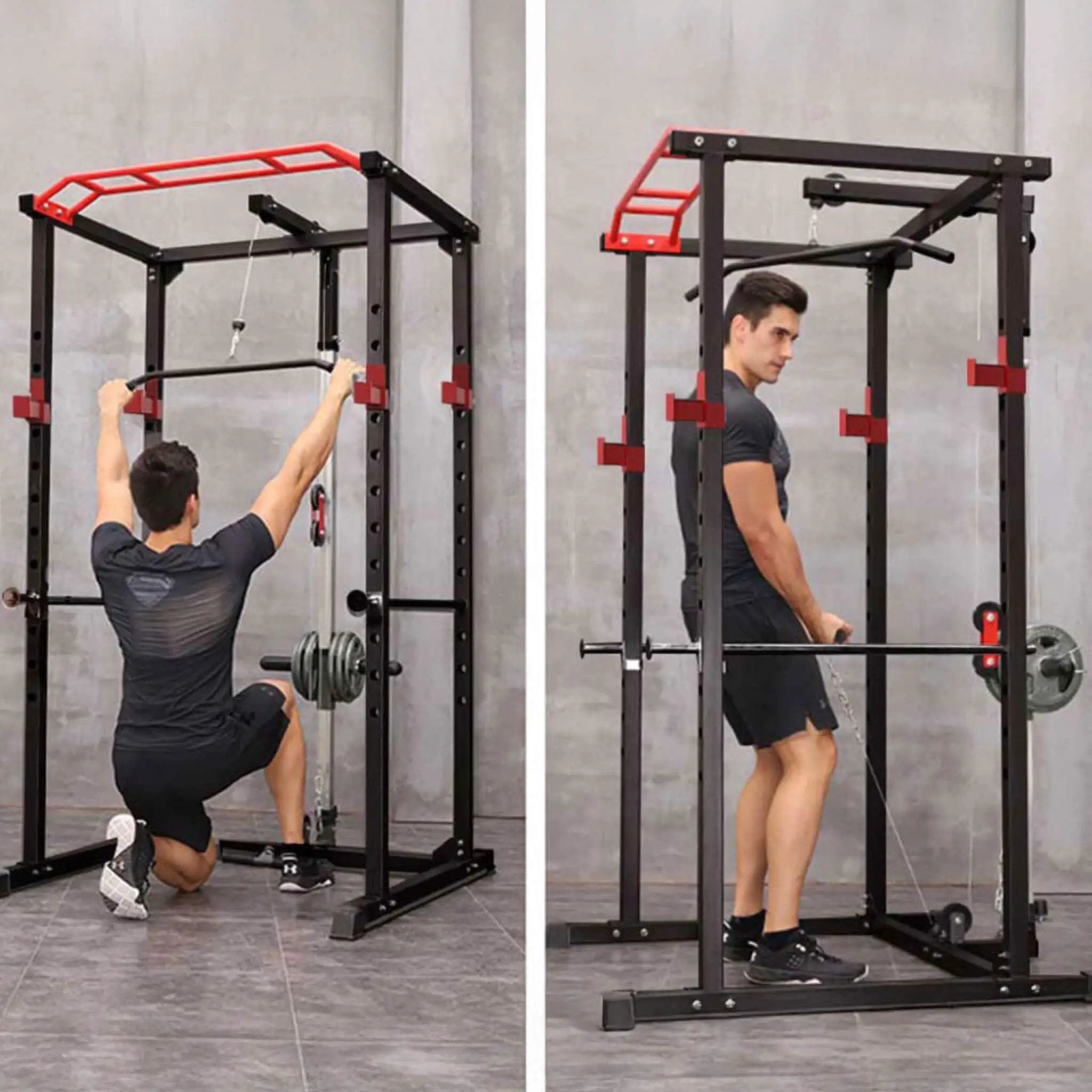 Rovix 1000LBS Multi-Functional Barbell Rack Squat Power Cage With Weight Bench (SAK35822) by SAKSBY WHOLESALE