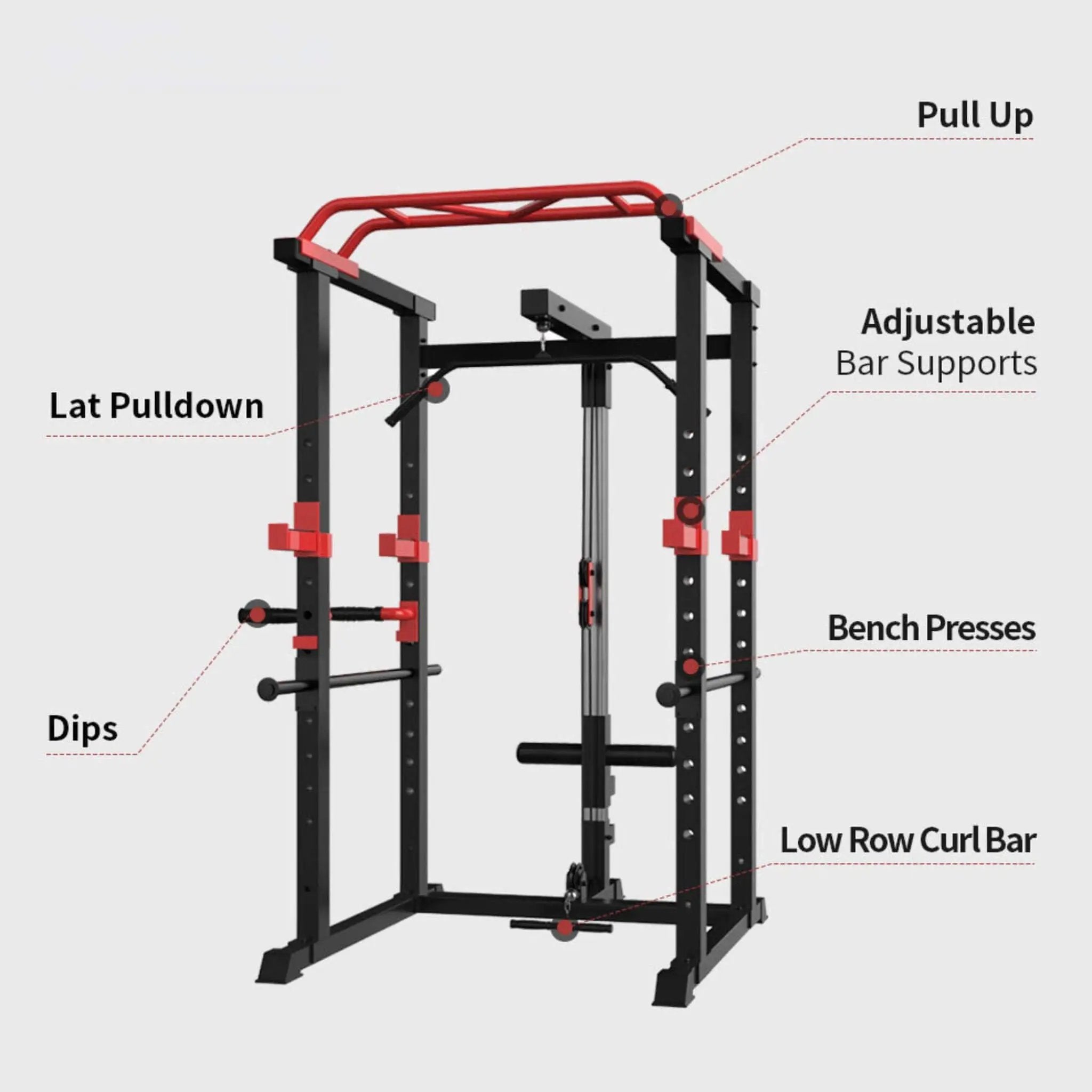Rovix 1000LBS Multi-Functional Barbell Rack Squat Power Cage With Weight Bench (SAK35822) by SAKSBY WHOLESALE