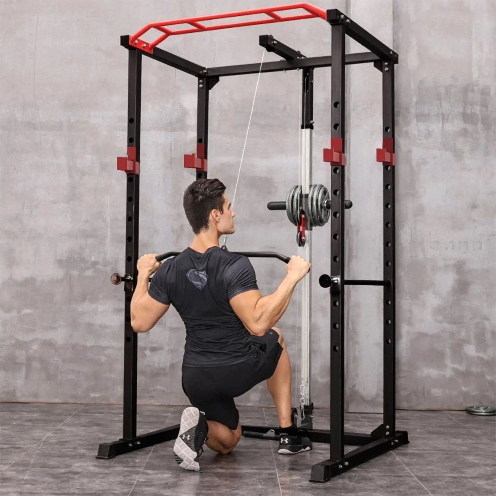 Rovix 1000LBS Multi-Functional Barbell Rack Squat Power Cage With Weight Bench (SAK35822) by SAKSBY WHOLESALE