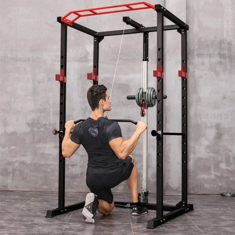 Rovix 1000LBS Multi-Functional Barbell Rack Squat Power Cage With Weight Bench (SAK35822) by SAKSBY WHOLESALE