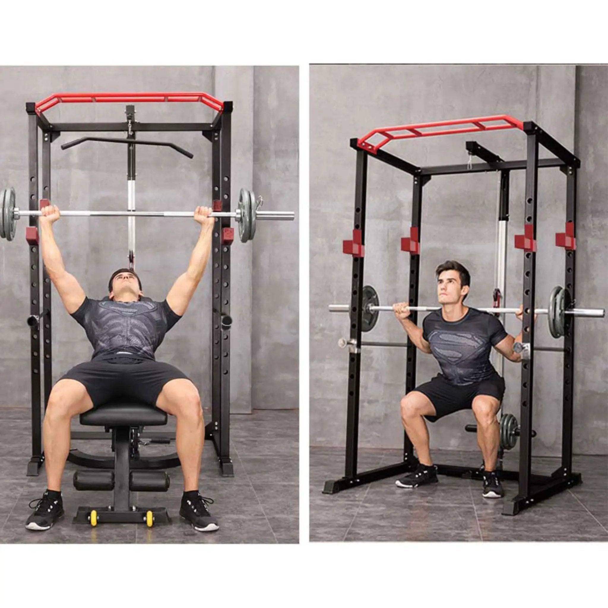 Rovix 1000LBS Multi-Functional Barbell Rack Squat Power Cage With Weight Bench (SAK35822) by SAKSBY WHOLESALE
