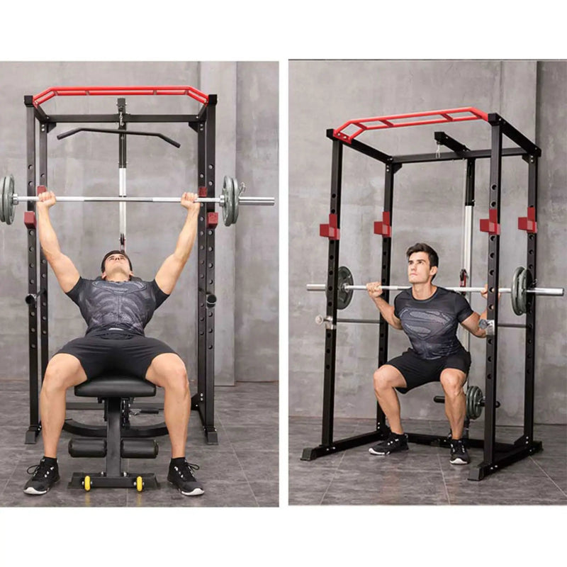 Rovix 1000LBS Multi-Functional Barbell Rack Squat Power Cage With Weight Bench (SAK35822) by SAKSBY WHOLESALE