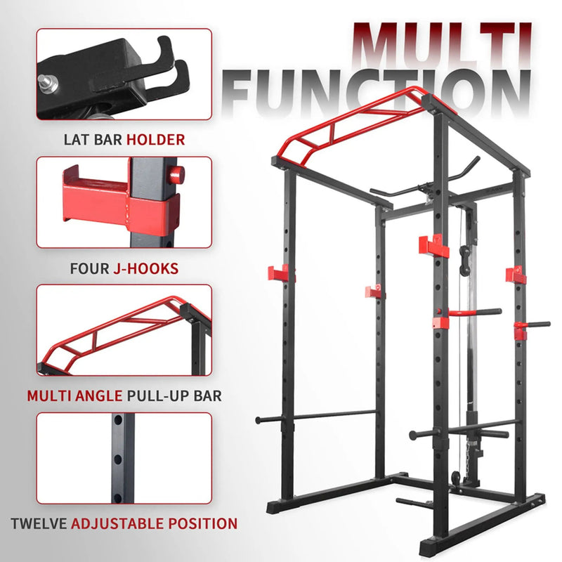 Rovix 1000LBS Multi-Functional Barbell Rack Squat Power Cage With Weight Bench (SAK35822) by SAKSBY WHOLESALE
