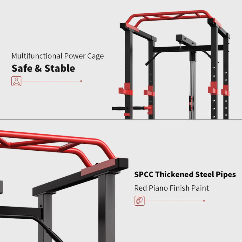 Rovix 1000LBS Multi-Functional Barbell Rack Squat Power Cage With Weight Bench (SAK35822) by SAKSBY WHOLESALE