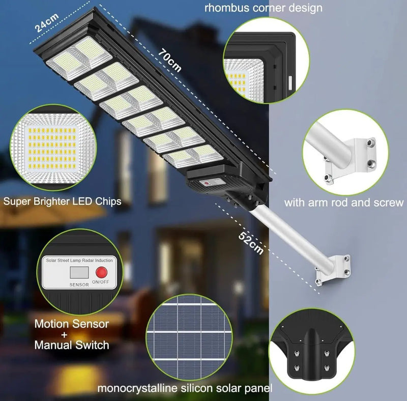 1000W Solar Street Light Motion Sensor, 80000LM IP65 Waterproof with Remote Control by Outdoor Solar Outlet