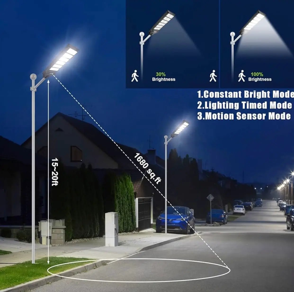 1000W Solar Street Light Motion Sensor, 80000LM IP65 Waterproof with Remote Control by Outdoor Solar Outlet