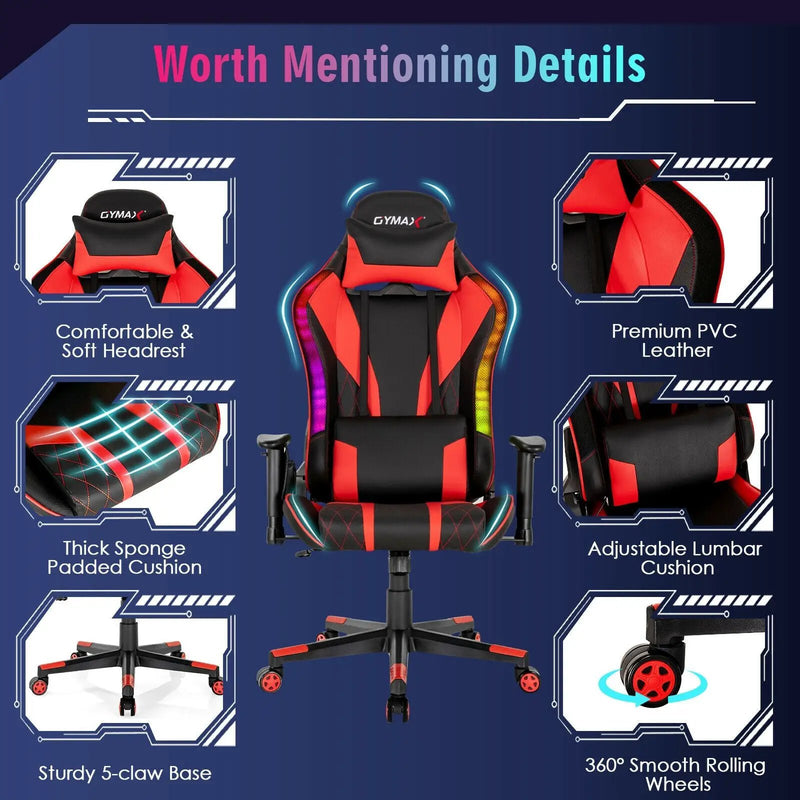 Gaming Chair Adjustable Swivel Computer Chair with Dynamic LED Lights by DirectDeals