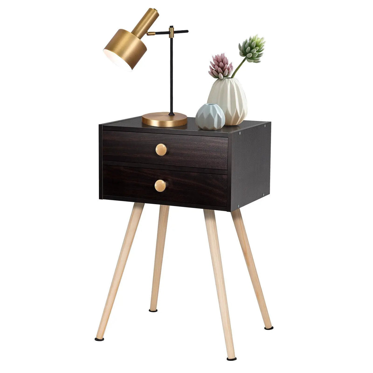 Modern Nightstand Bedside Table Mid Century with 2 Drawers-Natural by DirectDeals