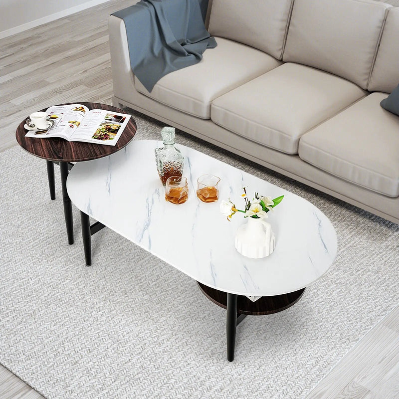 Set of 2 Modern Nesting Coffee Table with Extra Storage Shelf-White by DirectDeals