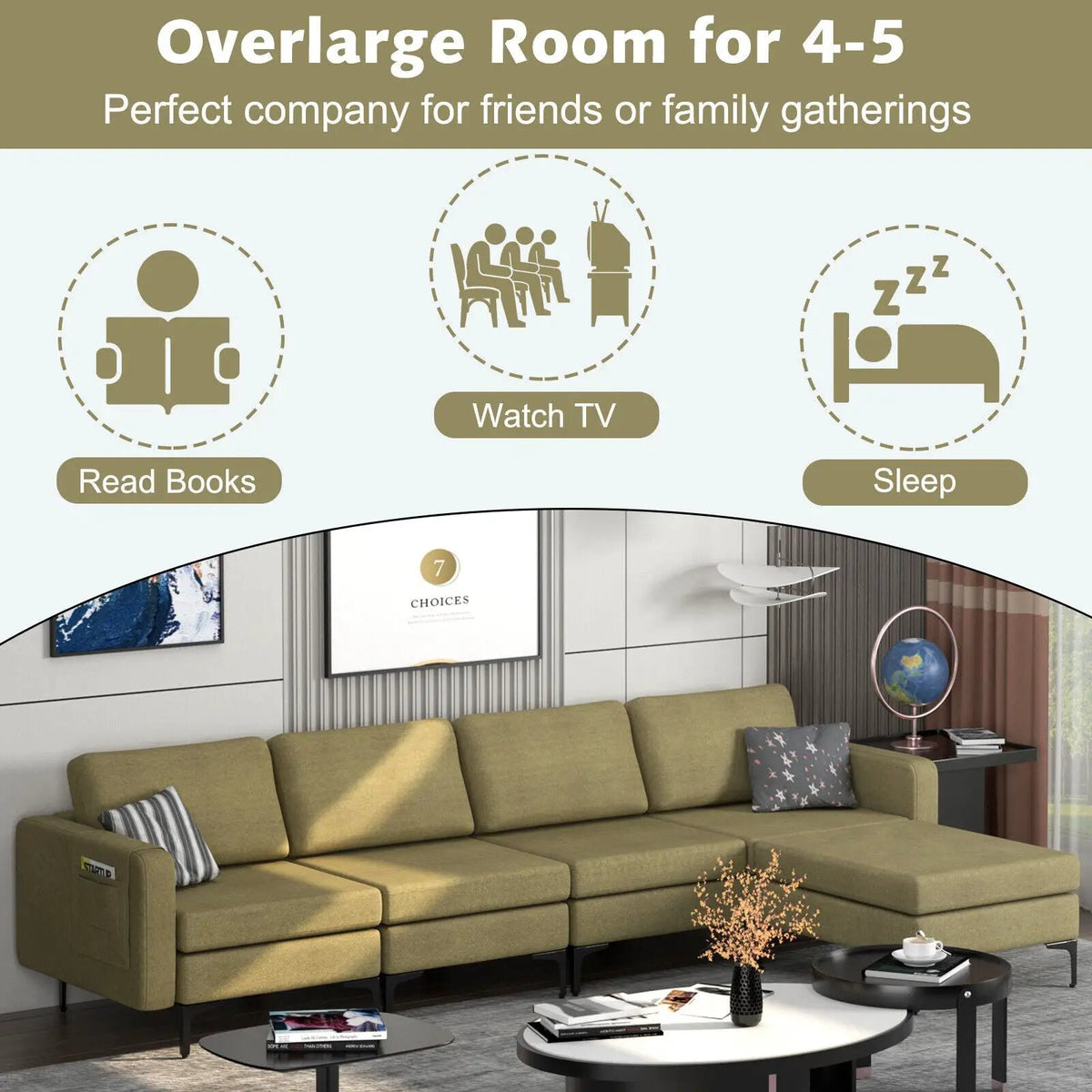 Modular L-shaped Sectional Sofa with Reversible Ottoman and 2 USB Ports by DirectDeals