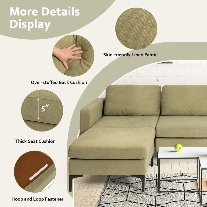 Modular 3-Seat L-shaped Sectional Sofa with Reversible Chaise and 2 USB Ports-Green by DirectDeals