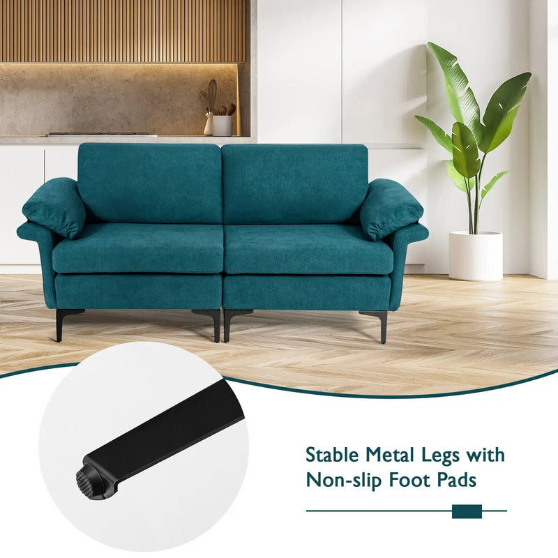 Modern Fabric Loveseat Sofa for with Metal Legs and Armrest Pillows by DirectDeals