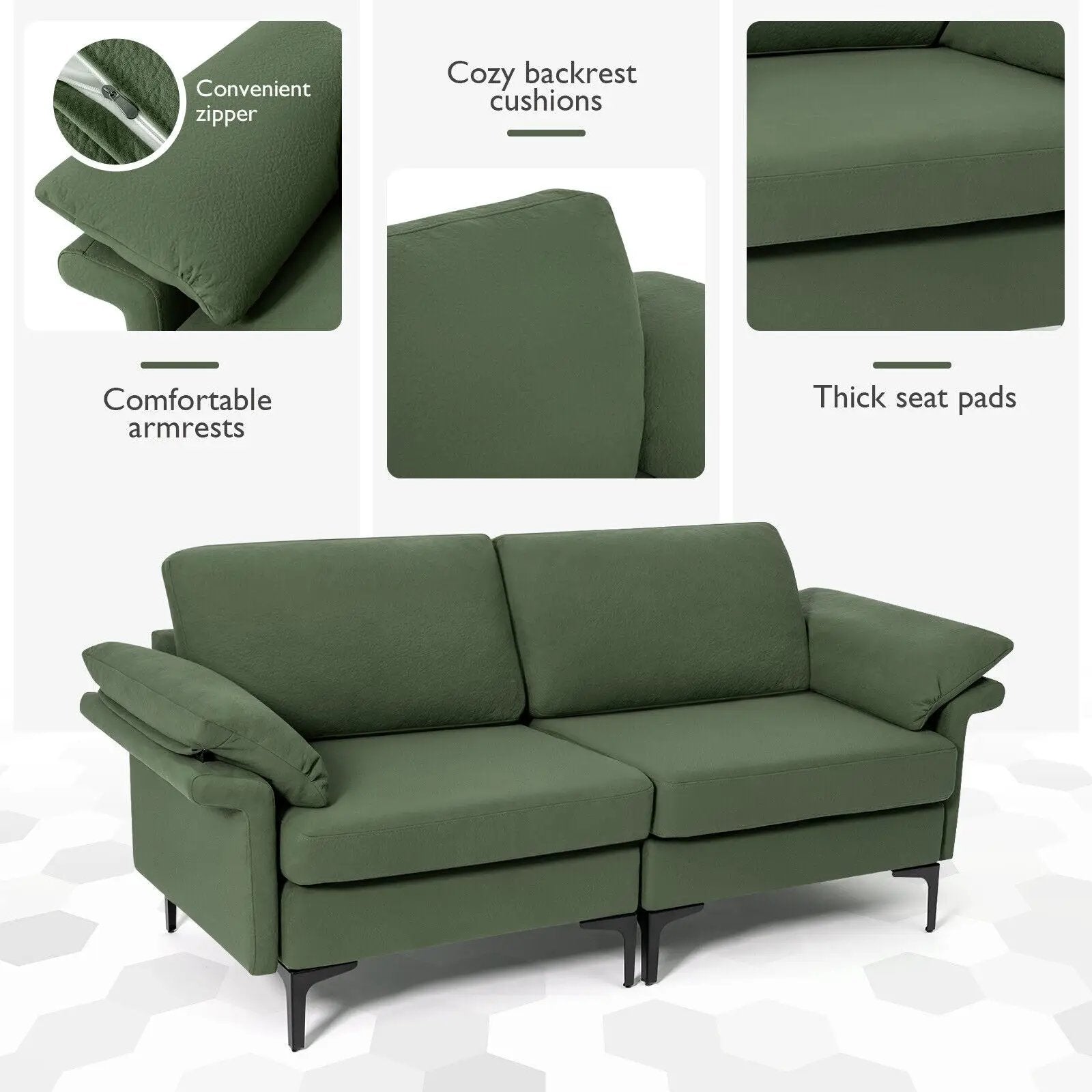 Modern Fabric Loveseat Sofa for with Metal Legs and Armrest Pillows by DirectDeals