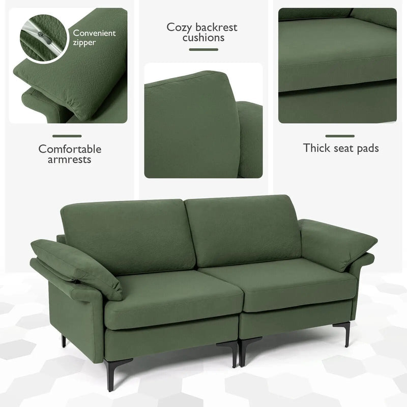 Modern Fabric Loveseat Sofa for with Metal Legs and Armrest Pillows by DirectDeals