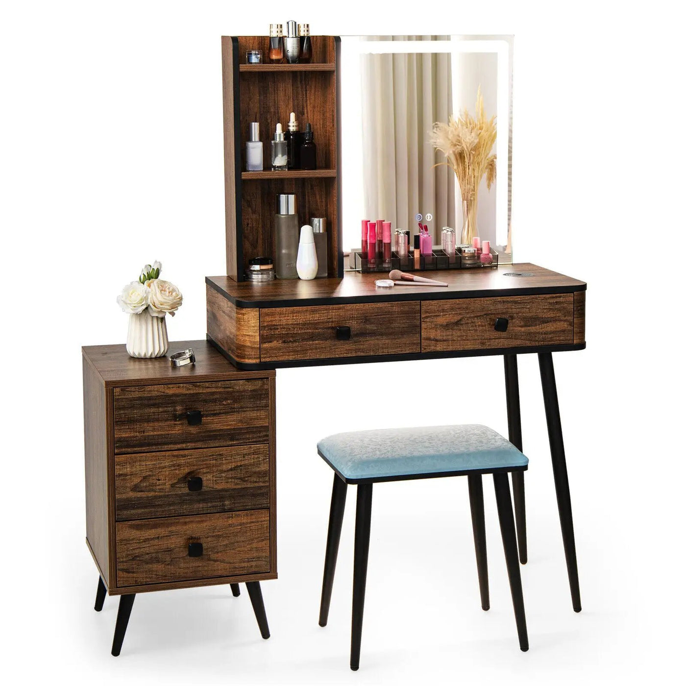 Vanity Makeup Table Set with Lighted Mirror by DirectDeals